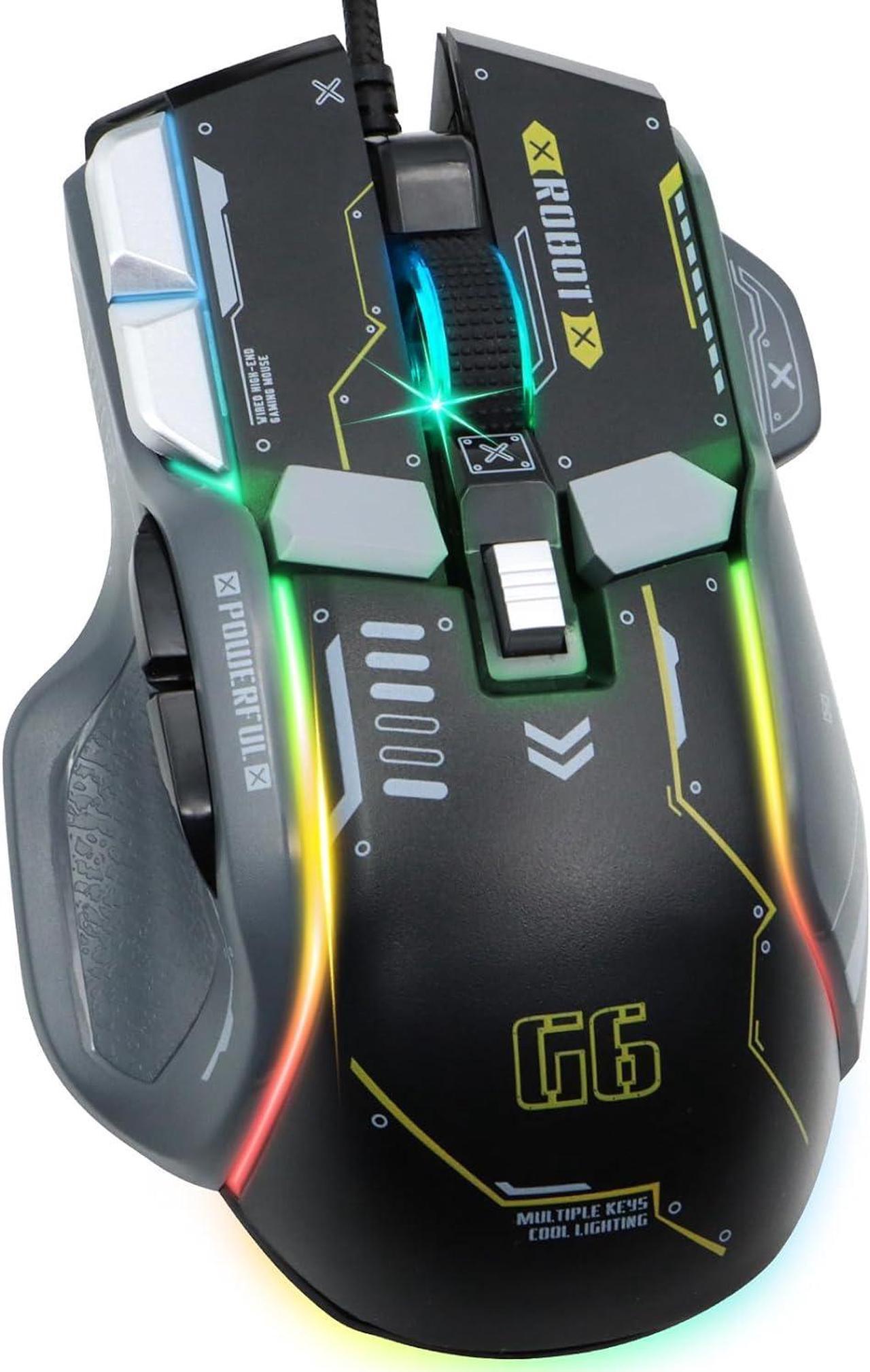 VEGCOO Wired Gaming Mouse, 12800 DPI Optical Gamer Mouse with 10 Programmable Buttons, Colorful RGB Lights, Ergonomic Design for Gaming and Working