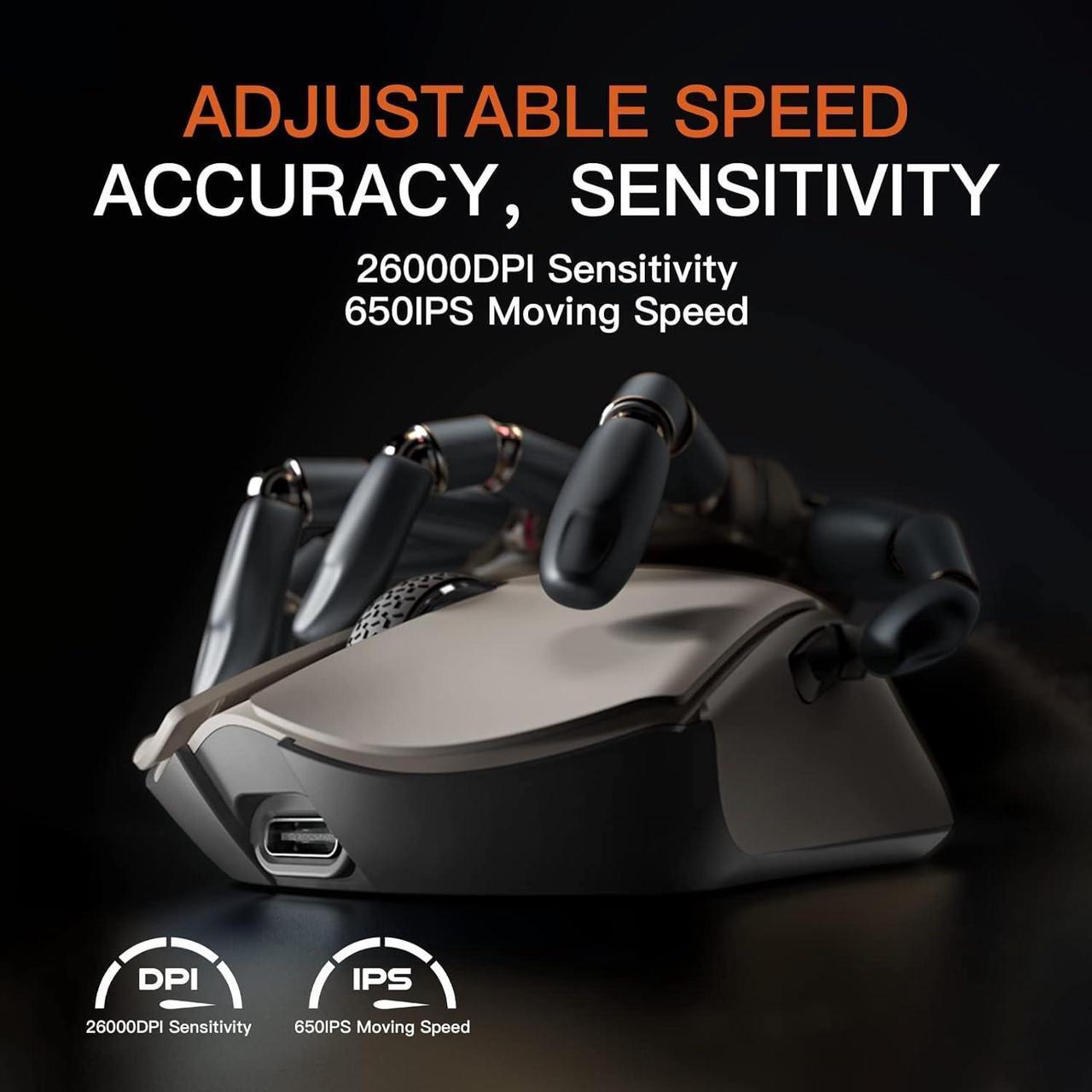 Alt view image 5 of 6 - Darmoshark M3 Wireless Gaming Mouse,Tri-Mode 2.4G/USB-C/Bluetooth Mouse Up to 26000DPI,PAW3395 optical sensor Lightweight 58g,8 programmable button 500MAh Battery Life,Computer Mouse for Laptop,PC,Mac