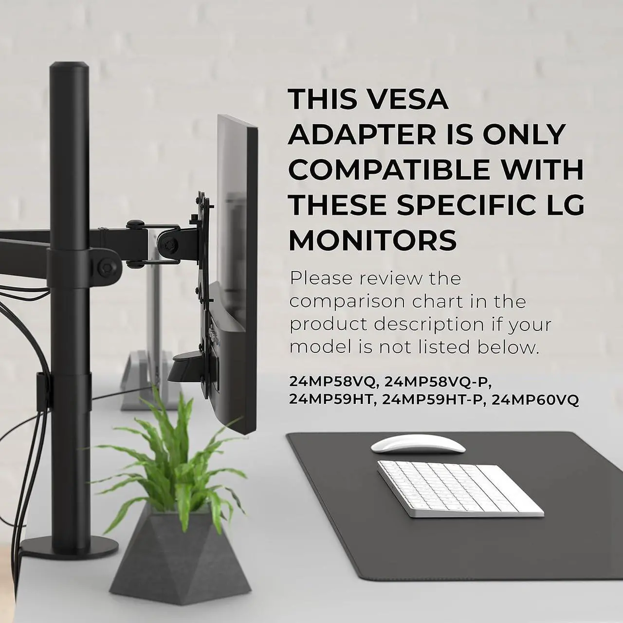 Alt view image 2 of 7 - HumanCentric VESA Mount Adapter Compatible with LG Monitors 24MP58VQ, 24MP58VQ-P, 24MP59HT, 24MP59HT-P, and 24MP60VQ, Mounts Monitor to VESA Stand, Arm or Desk Mount with 75x75 or 100x100 mm