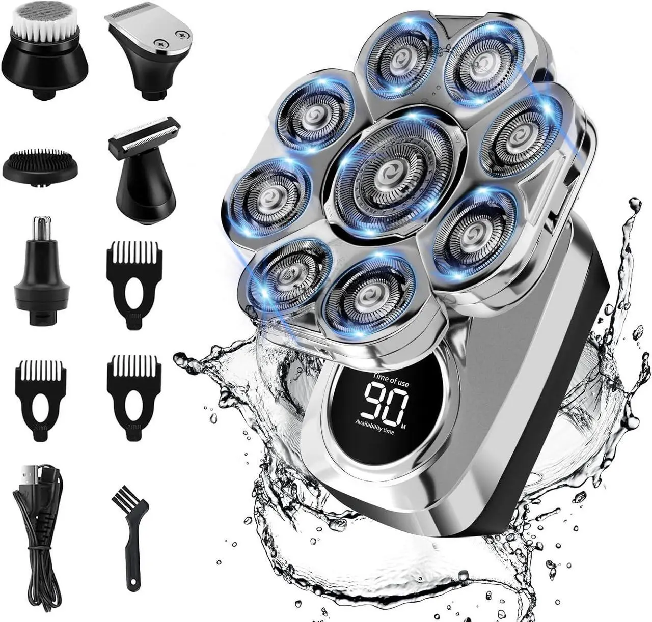 Main image of Head Shaver for Bald Men, 6 in 1 Electric Shavers IPX6 Waterproof Mens Electric Razor with LED Display, Wet/Dry Mens Grooming Kit, Rechargeable Rotary Shaver Multifunctional Beard Hair Trimmer