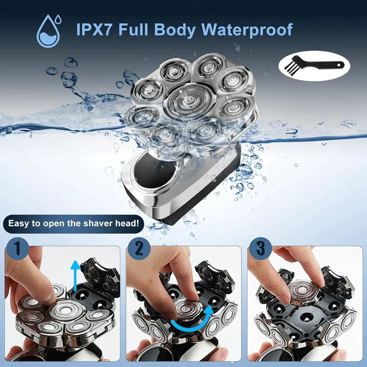 Alt view image 4 of 7 - Head Shaver for Bald Men, 6 in 1 Electric Shavers IPX6 Waterproof Mens Electric Razor with LED Display, Wet/Dry Mens Grooming Kit, Rechargeable Rotary Shaver Multifunctional Beard Hair Trimmer