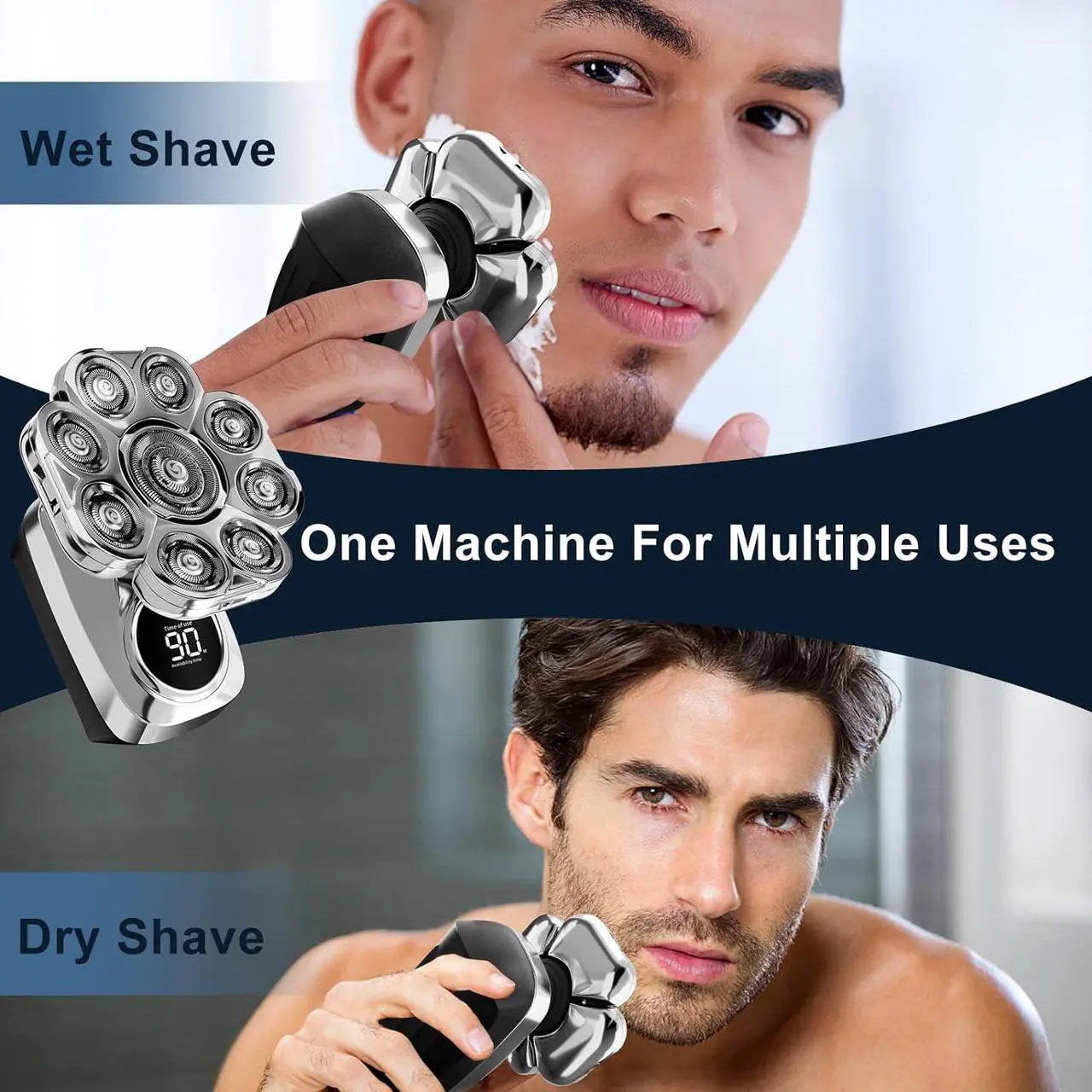 Alt view image 6 of 7 - Head Shaver for Bald Men, 6 in 1 Electric Shavers IPX6 Waterproof Mens Electric Razor with LED Display, Wet/Dry Mens Grooming Kit, Rechargeable Rotary Shaver Multifunctional Beard Hair Trimmer