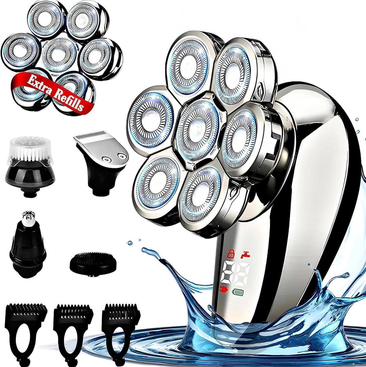 Main image of BaraZ Head Shavers for Bald Men, Anti-pinch Electric Razor for Men, 7D Electric Shaver for Man, 6-in-1 Men's Grooming Kit with Beard, Nose Hair Trimmer, Hair Clippers, Wet and Dry skull shaver