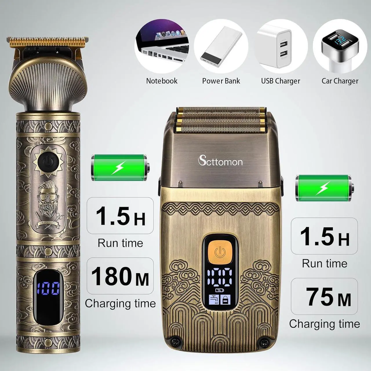 Alt view image 2 of 7 - T-Blade Hair Trimmers & Electric Shavers for Men Foil Shaver Beard Trimmer Men's Grooming Kit with Triple Blades Cordless