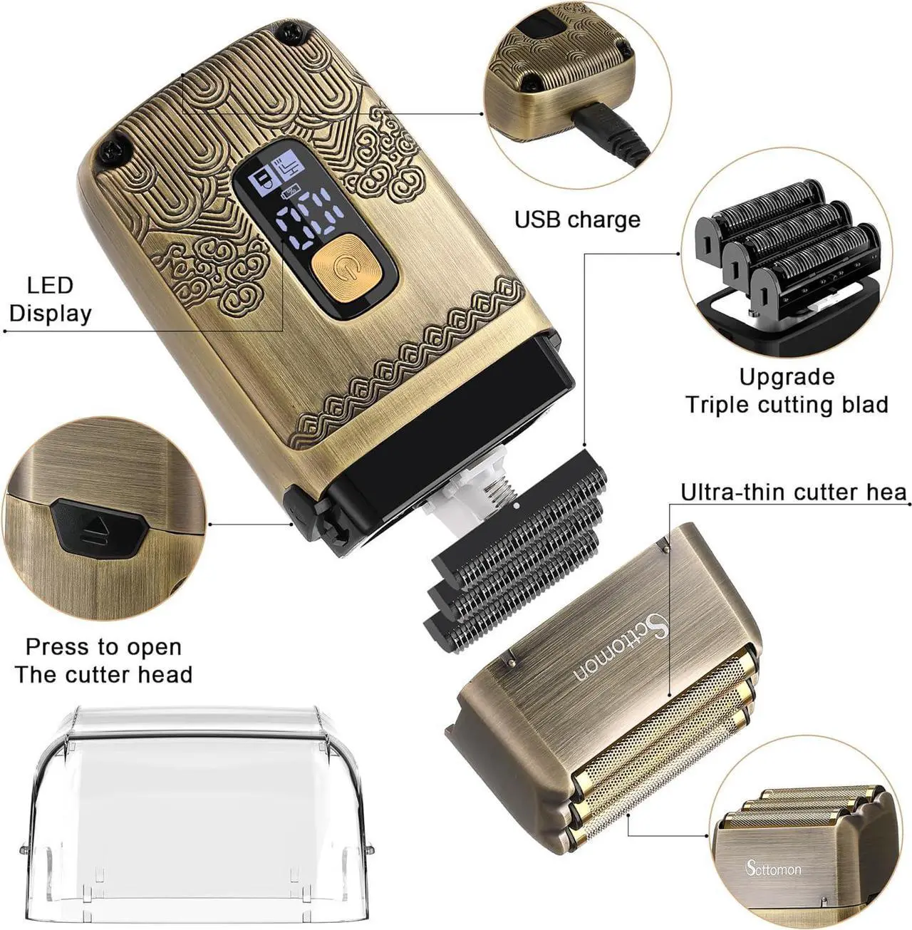 Alt view image 4 of 7 - T-Blade Hair Trimmers & Electric Shavers for Men Foil Shaver Beard Trimmer Men's Grooming Kit with Triple Blades Cordless
