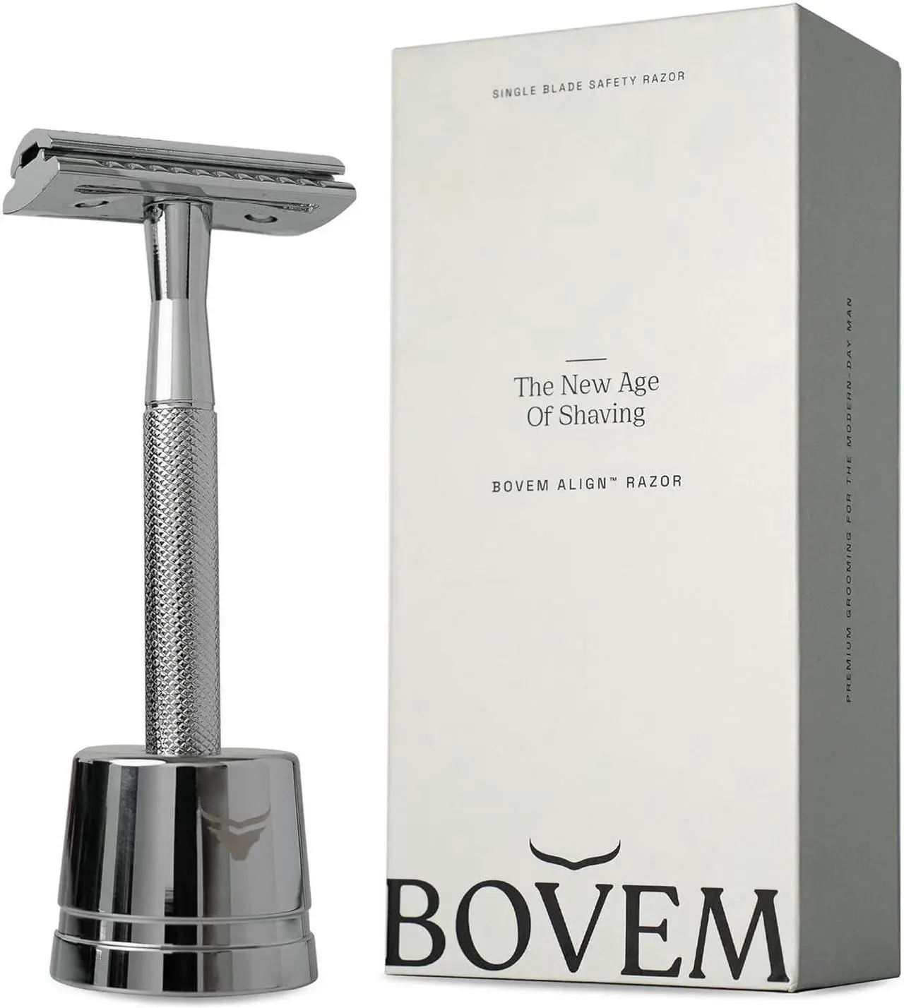 Main image of BOVEM Align Razor  Premium Single Blade Razors For Men, Double Edge Razor Blade, Safety Razor for Face and Beard, Shaving Razors for Men with Razor Stand and 5 Blade Refill (Classic Silver)