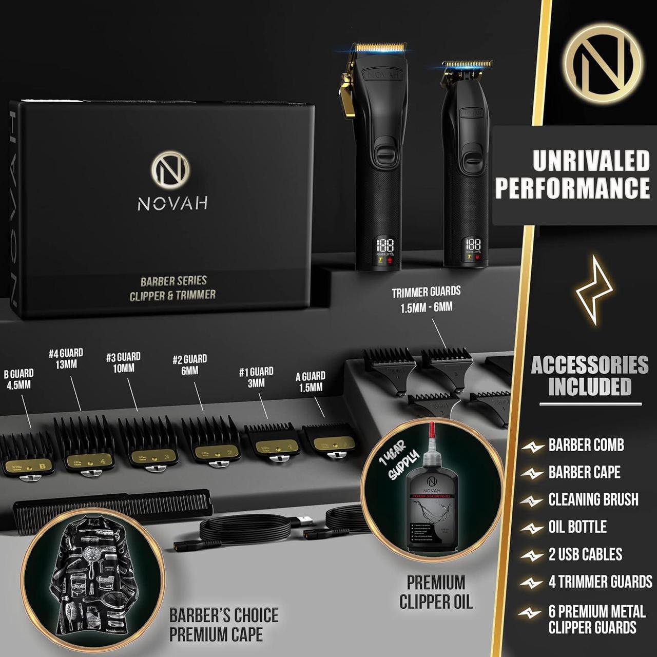 Alt view image 5 of 7 - Novah® Professional Hair Clippers for Men, Professional Barber Clippers and Trimmer Set, Mens Cordless Hair Clippers for Barbers Haircut Fading Kit Fade - Gold
