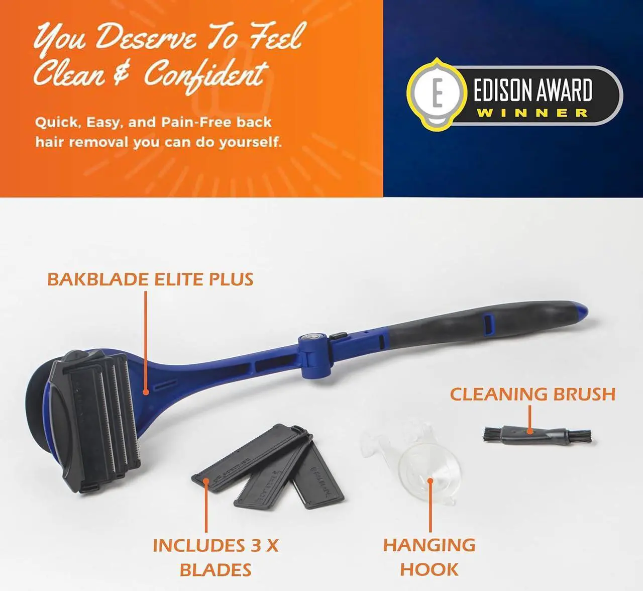 Alt view image 6 of 7 - BAKblade 2.0/ELITE PLUS - Back Hair Removal and Body Shaver (DIY), Easy to Use Ergonomic Handle for a Close, Pain-Free Shave, 3 of the Wet or Dry Disposable Razor Blades, Scrubbing Sleeve Included