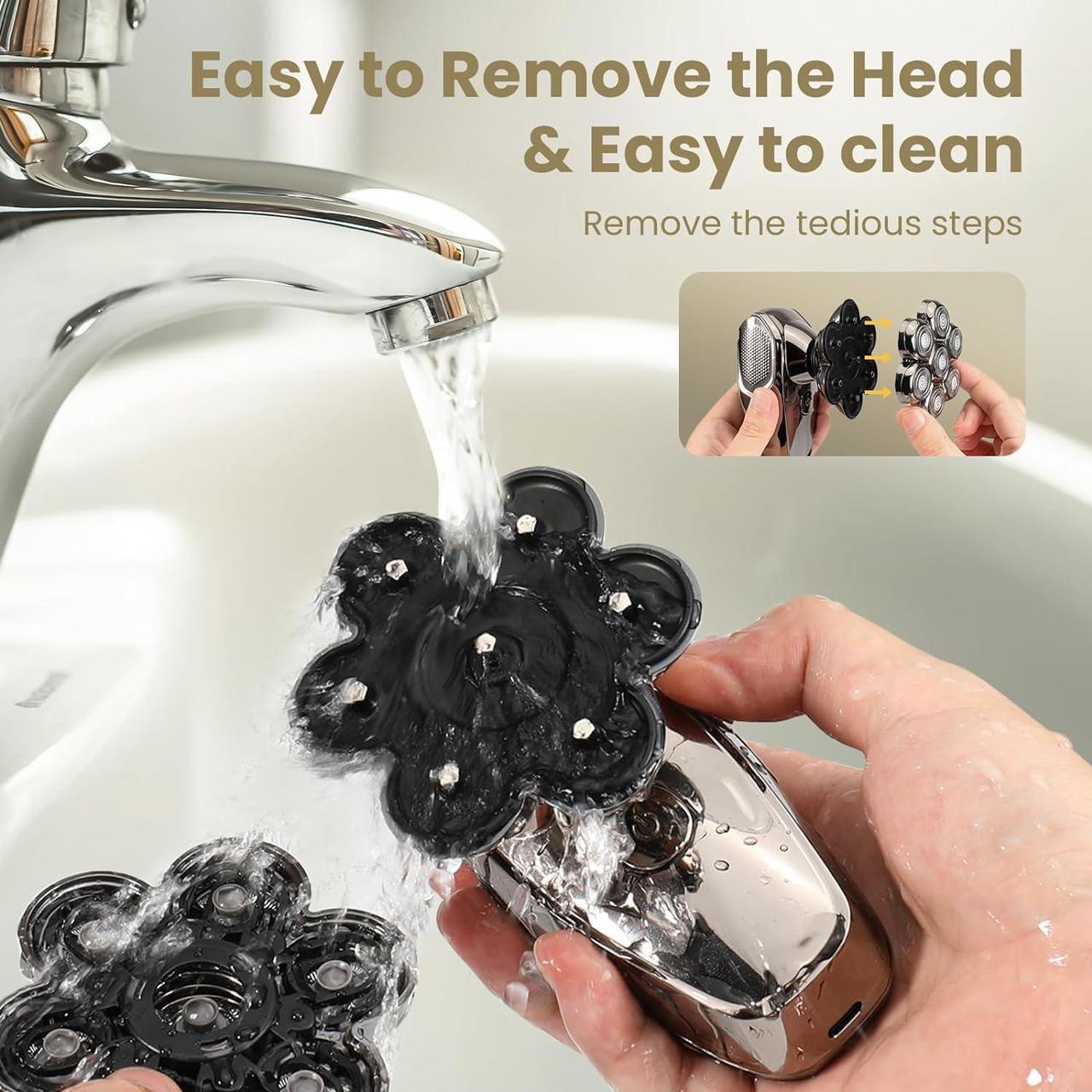 Alt view image 6 of 7 - 7D Head Shavers for Bald Men, SHPAVVER Detachable Head Shaver LED Display Dry/Wet Bald Head Shavers for Men, IPX7 Waterproof Head Shavers for Men with Type-C Charge