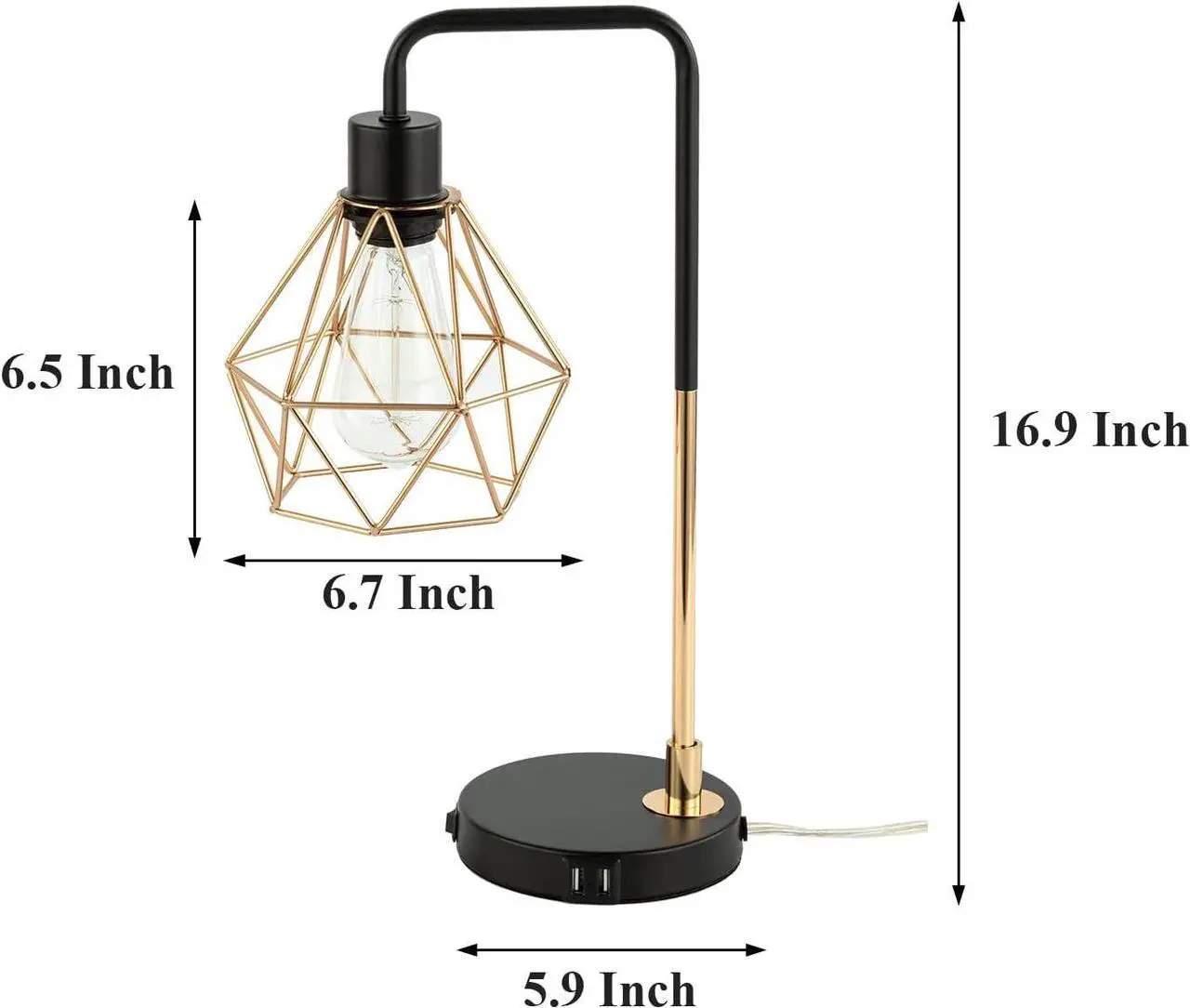 Alt view image 4 of 7 - COTULIN Set of 2 Touch Control Black Gold Table Lamp,Modern Industrial Desk Lamp with 2 USB Charging Ports,3-Way Dimmable Bedside Nightstand Cage Reading Lamp for Bedroom Living Room Office Study