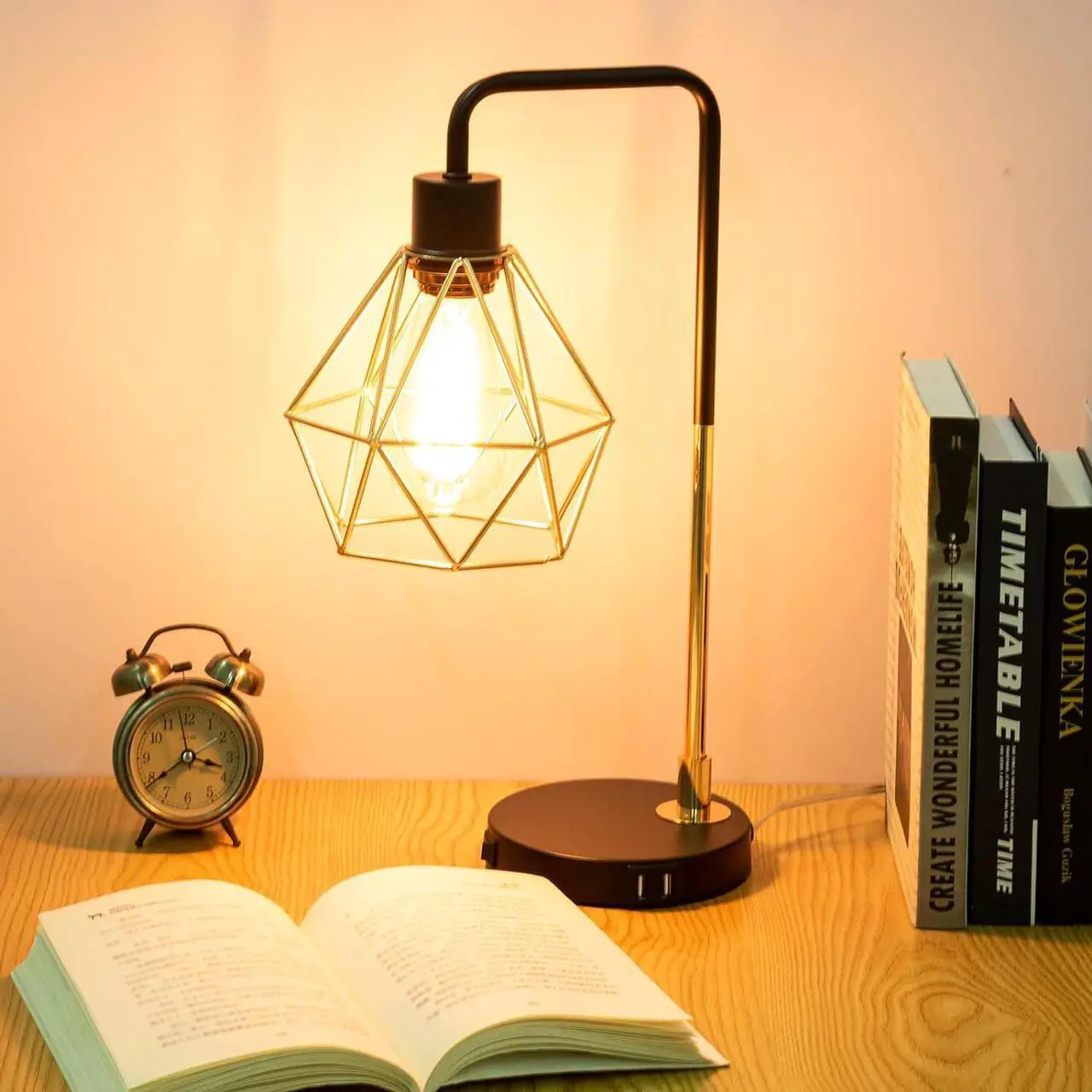 Alt view image 5 of 7 - COTULIN Set of 2 Touch Control Black Gold Table Lamp,Modern Industrial Desk Lamp with 2 USB Charging Ports,3-Way Dimmable Bedside Nightstand Cage Reading Lamp for Bedroom Living Room Office Study