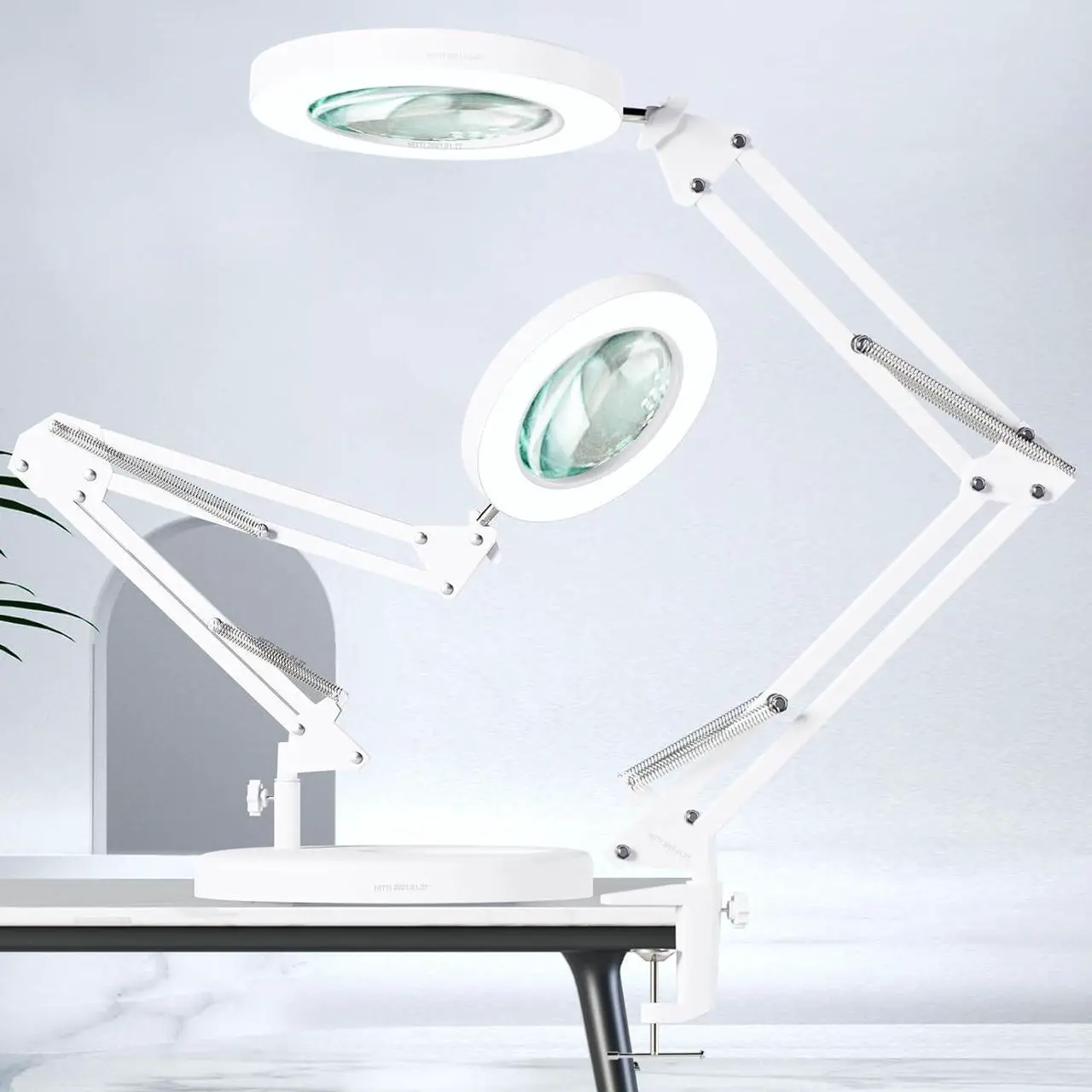 Main image of 10X Magnifying Glass with Light, HITTI 1,800 Lumens Stepless Dimmable, 3 Color Modes, 4.2 Real Glass Lens LED Magnifying Desk Lamp & Clamp, Magnifier Light and Stand for Crafts Close Work-White