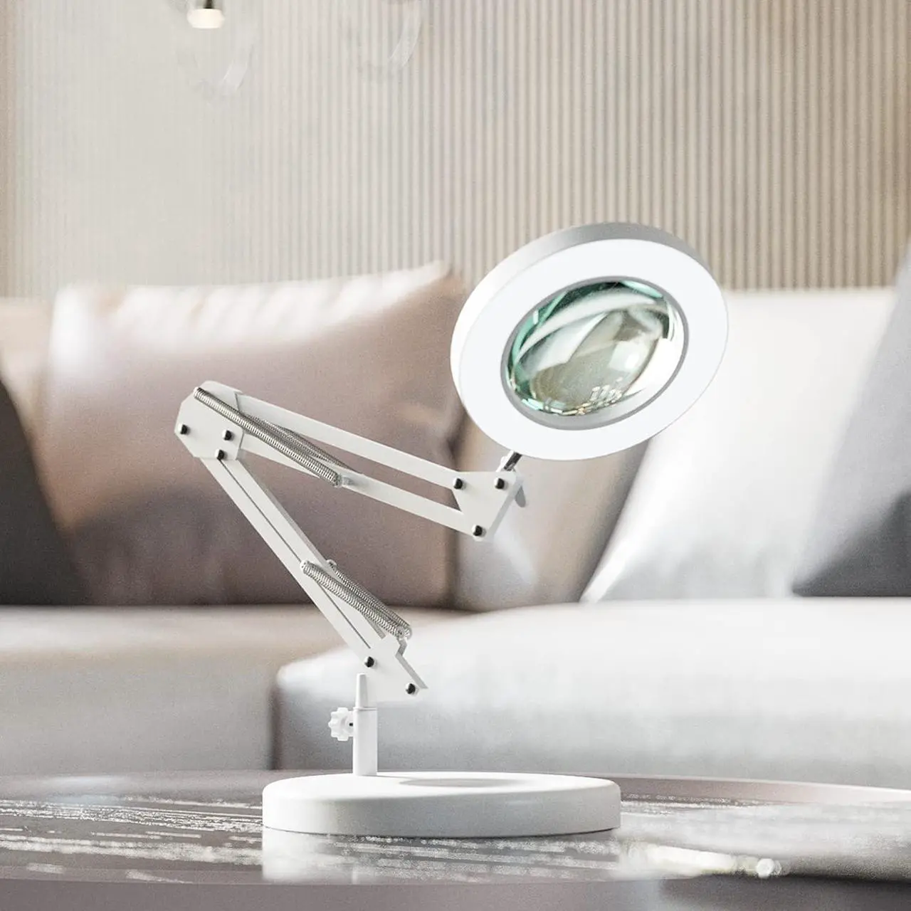Alt view image 7 of 7 - 10X Magnifying Glass with Light, HITTI 1,800 Lumens Stepless Dimmable, 3 Color Modes, 4.2 Real Glass Lens LED Magnifying Desk Lamp & Clamp, Magnifier Light and Stand for Crafts Close Work-White