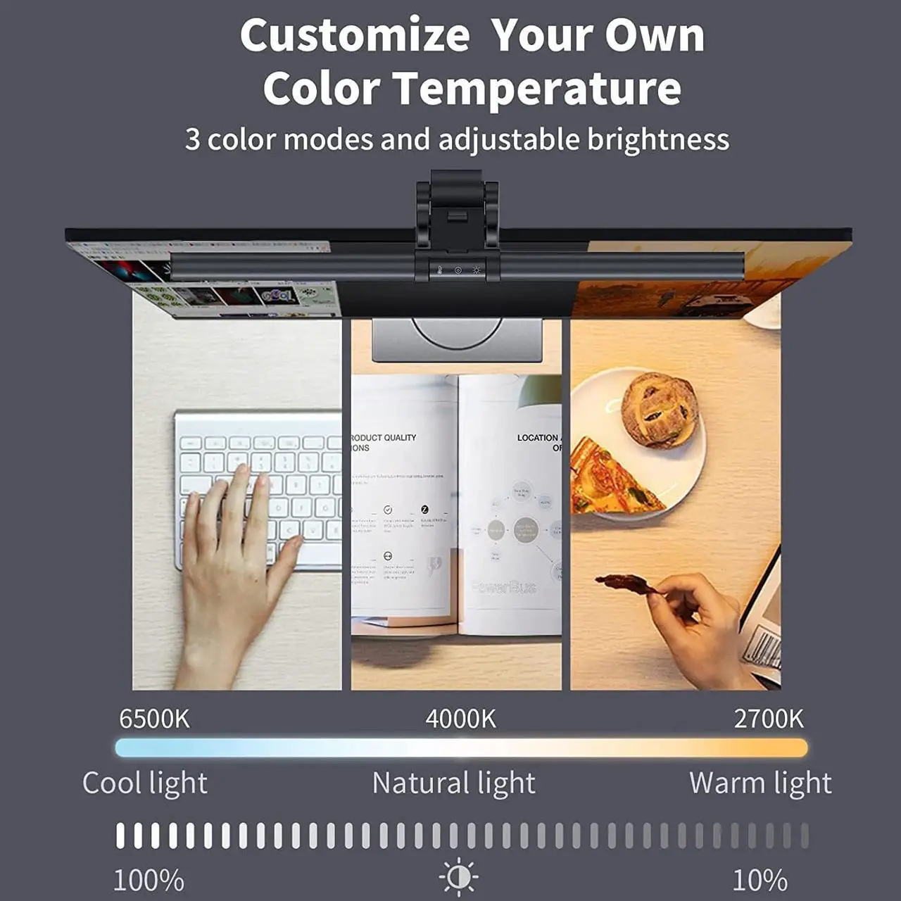 Alt view image 4 of 7 - RGB Monitor Light Bar, LED Dual Light Source Adjustable Cool Mix Warm Light Color Temperature Eye Protection Anti-Glare Desk Lamp Touch Control for Home Office PC Computer Work with Alexa