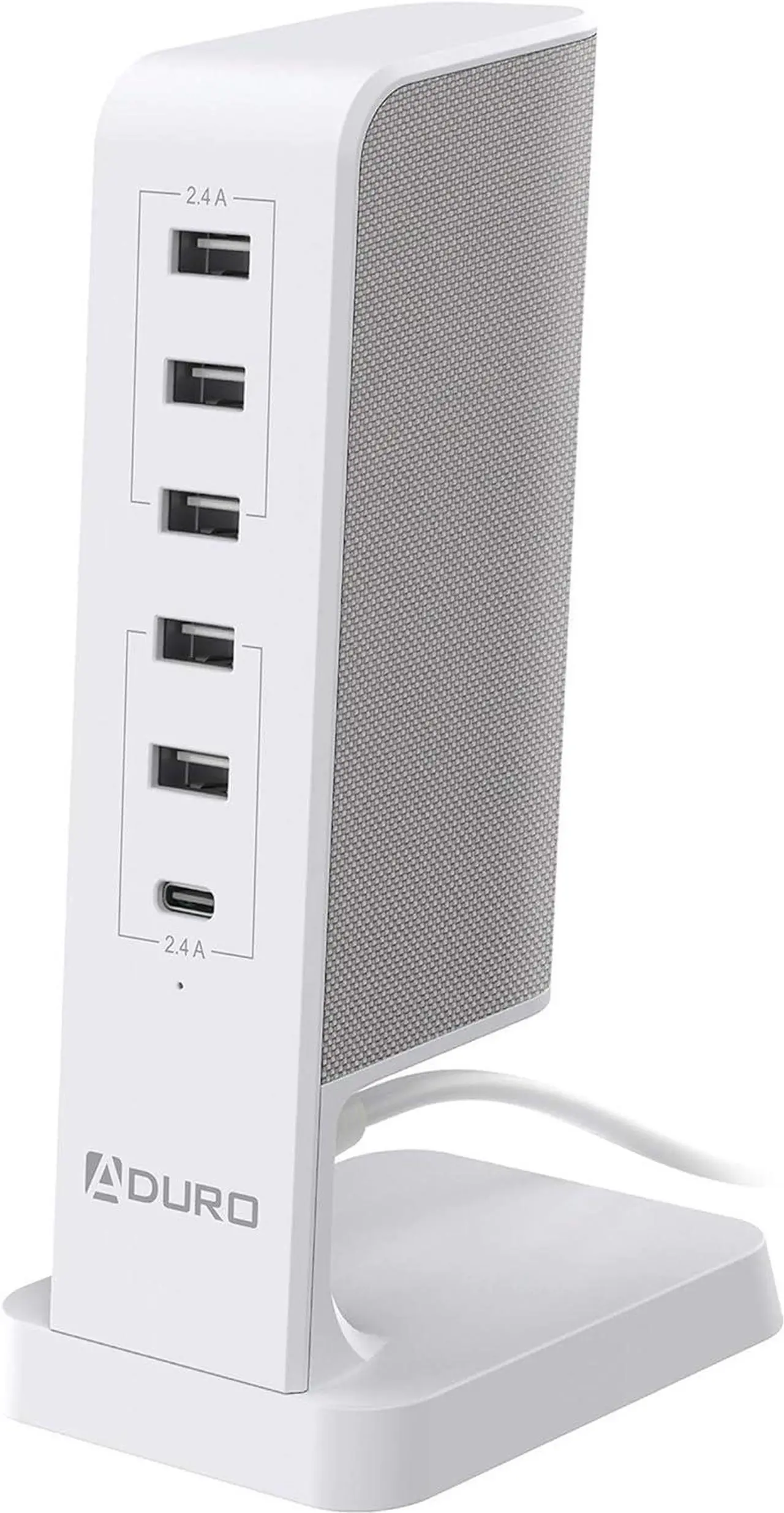 Main image of Aduro USB Charging Station for Multiple Devices [PowerUp Flair] Desktop Fast Charger 6-Port USB Hub for iPhone iPad Tablets Smartphones White/Grey
