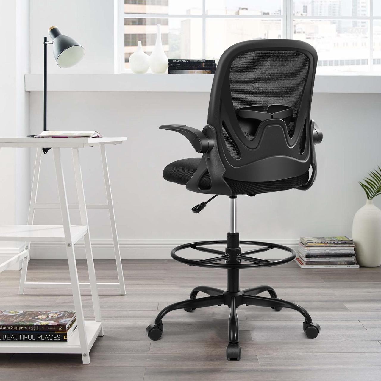 Main image of Primy Drafting Chair Tall Standing Office Chair with Lumbar Support and Adjustable Footrest Ring (Black)