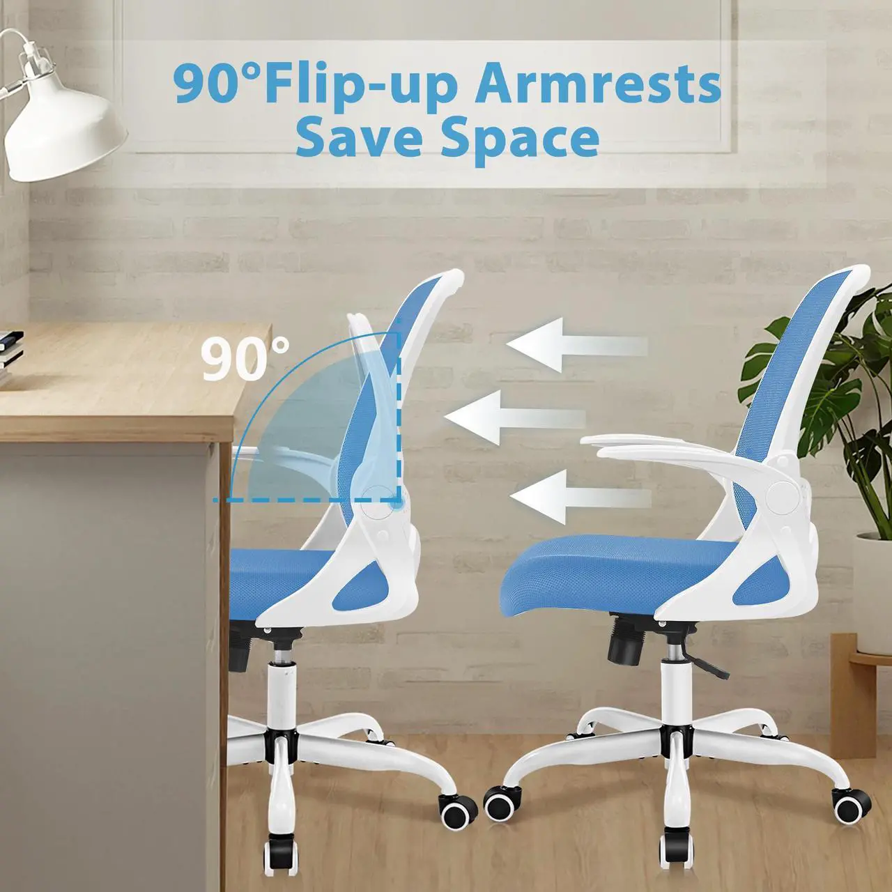 Alt view image 3 of 6 - Primy Office Chair, Ergonomic Desk Chair with Lumbar Support and Height Adjustable Swivel Computer Chair with Flip-up Arms (C-Blue)