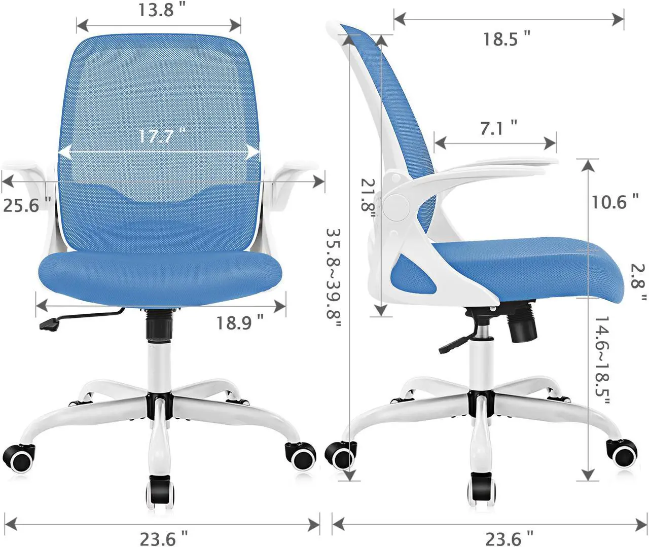 Alt view image 6 of 6 - Primy Office Chair, Ergonomic Desk Chair with Lumbar Support and Height Adjustable Swivel Computer Chair with Flip-up Arms (C-Blue)
