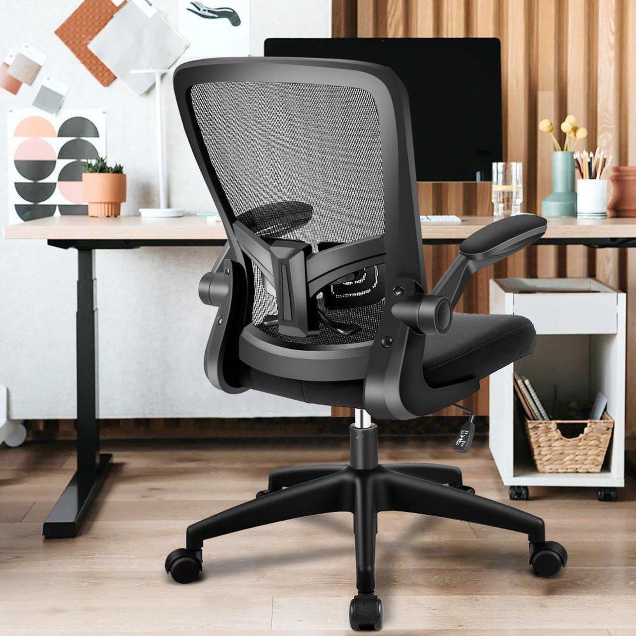 Primy Office Chair, Ergonomic Desk Chair with Adjustable Height and Lumbar Support Swivel Lumbar Support Desk Computer Chair with Flip up Armrests (Black)