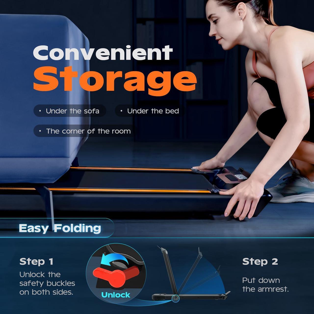 Alt view image 7 of 7 - Under Desk Treadmill, Walking Pad 3 in 1 Folding Treadmill, Walking Jogging Treadmills for Home Office, 2.5HP Low-Noise Treadmill LED Display and Knob Speed Adjustment