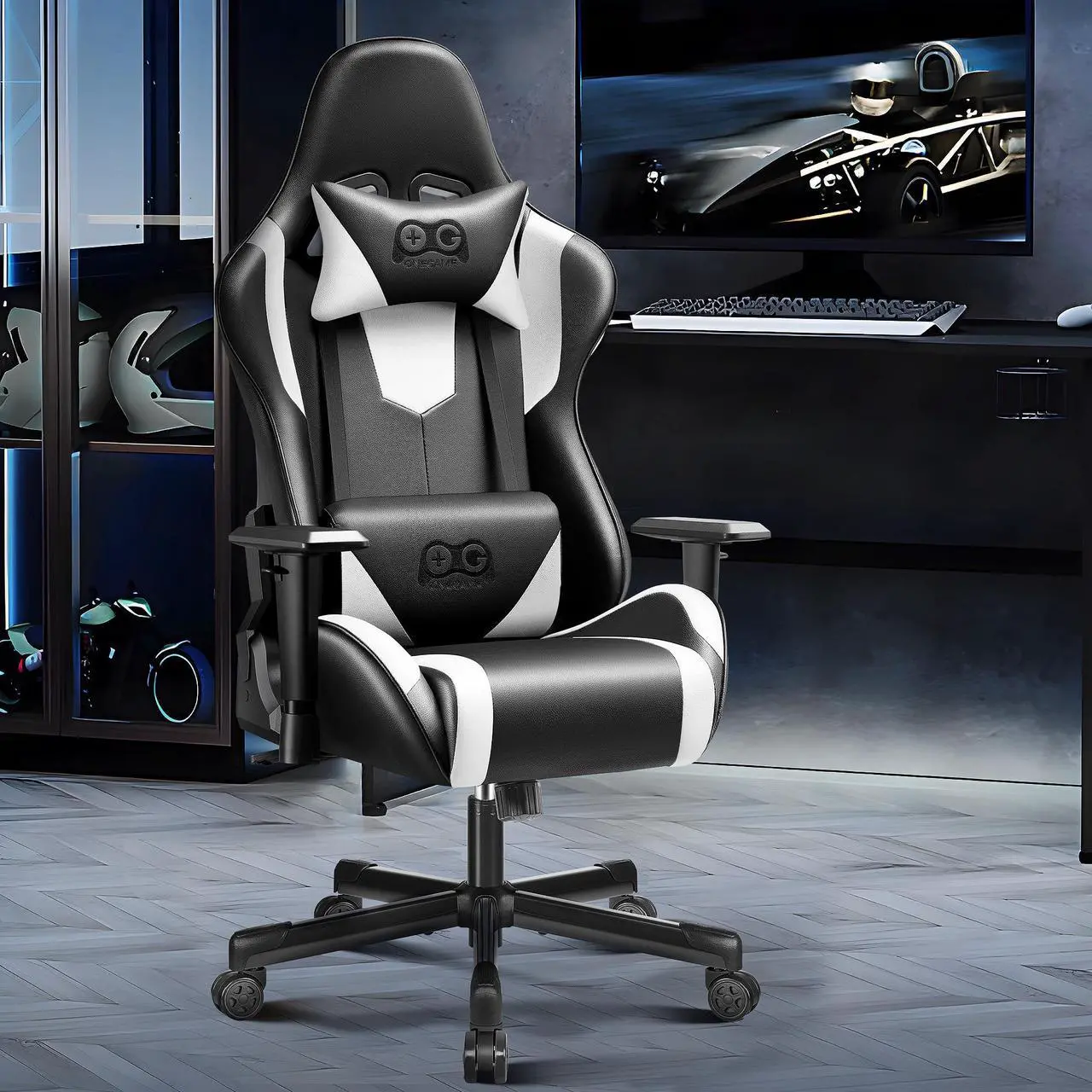 Main image of Primy Ergonomic Gaming Chair, PU Leather Racing Style Game Chair, Adjustable Backrest Swivel Ergonomic Gamer Chair Computer Chair with Lumbar Support, Home Office Chair