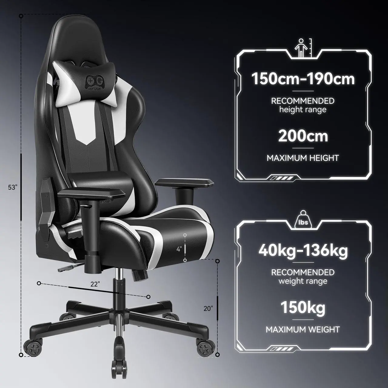 Alt view image 6 of 7 - Primy Ergonomic Gaming Chair, PU Leather Racing Style Game Chair, Adjustable Backrest Swivel Ergonomic Gamer Chair Computer Chair with Lumbar Support, Home Office Chair