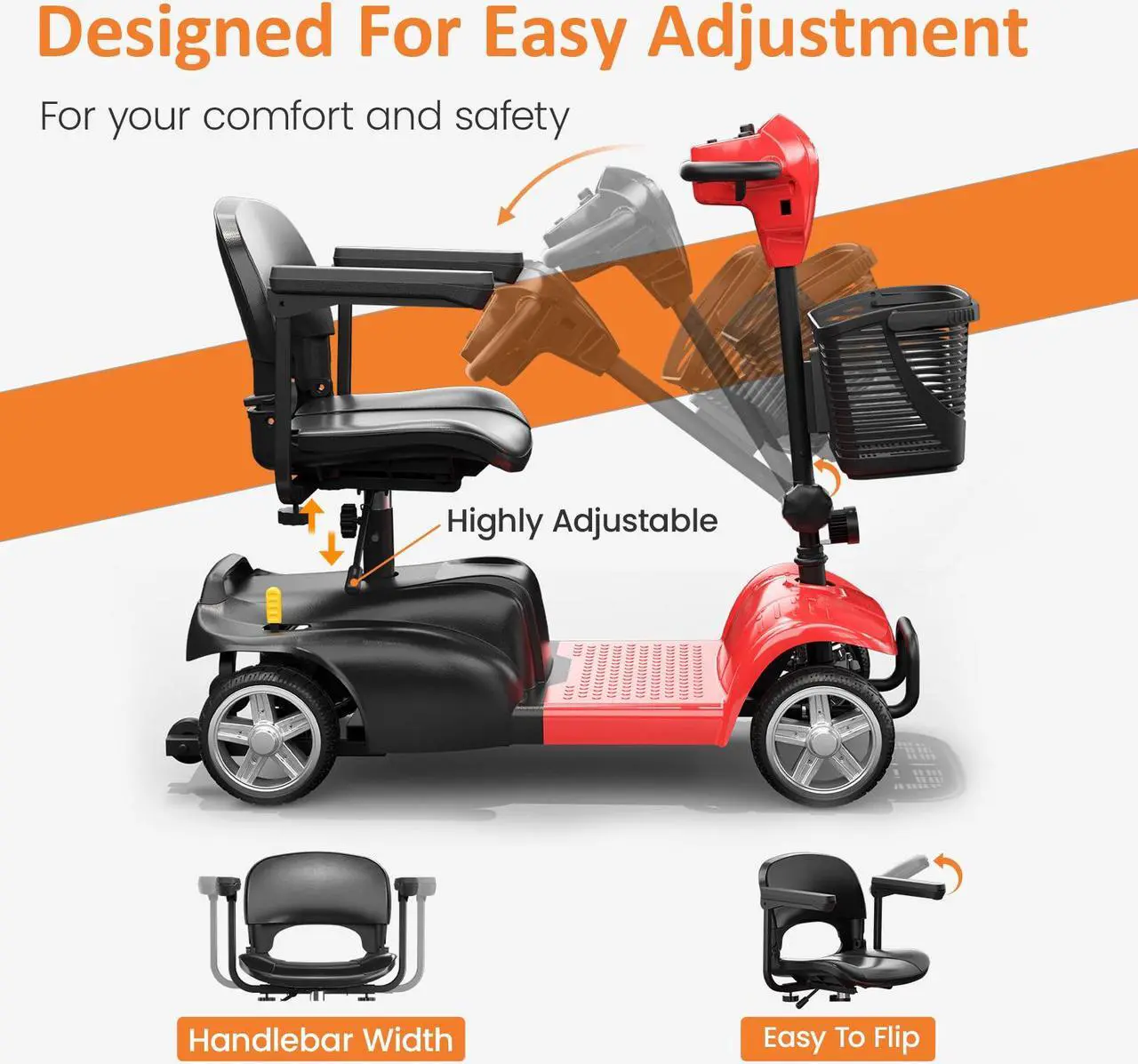 Alt view image 4 of 7 - POWET 4-Wheel All-Terrain Mobility Scooter for Adults & Seniors: 15-Mile Long-Range Capability, Motorized, with Rotating Swivel Seat