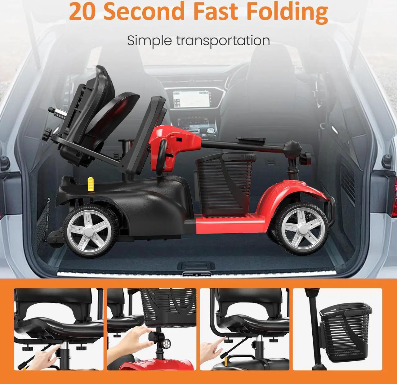 Alt view image 6 of 7 - POWET 4-Wheel All-Terrain Mobility Scooter for Adults & Seniors: 15-Mile Long-Range Capability, Motorized, with Rotating Swivel Seat