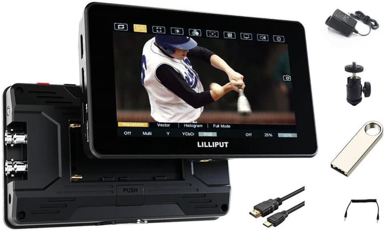 Lilliput HT5S 5.5 Camera Monitor Urtra Bright 2000 NITS HDMI 2.0 Touch Screen 1920*1080 3G-SDI Sunlight Readable 3D LUT LANC Cable Field Monitor with Power Adapter