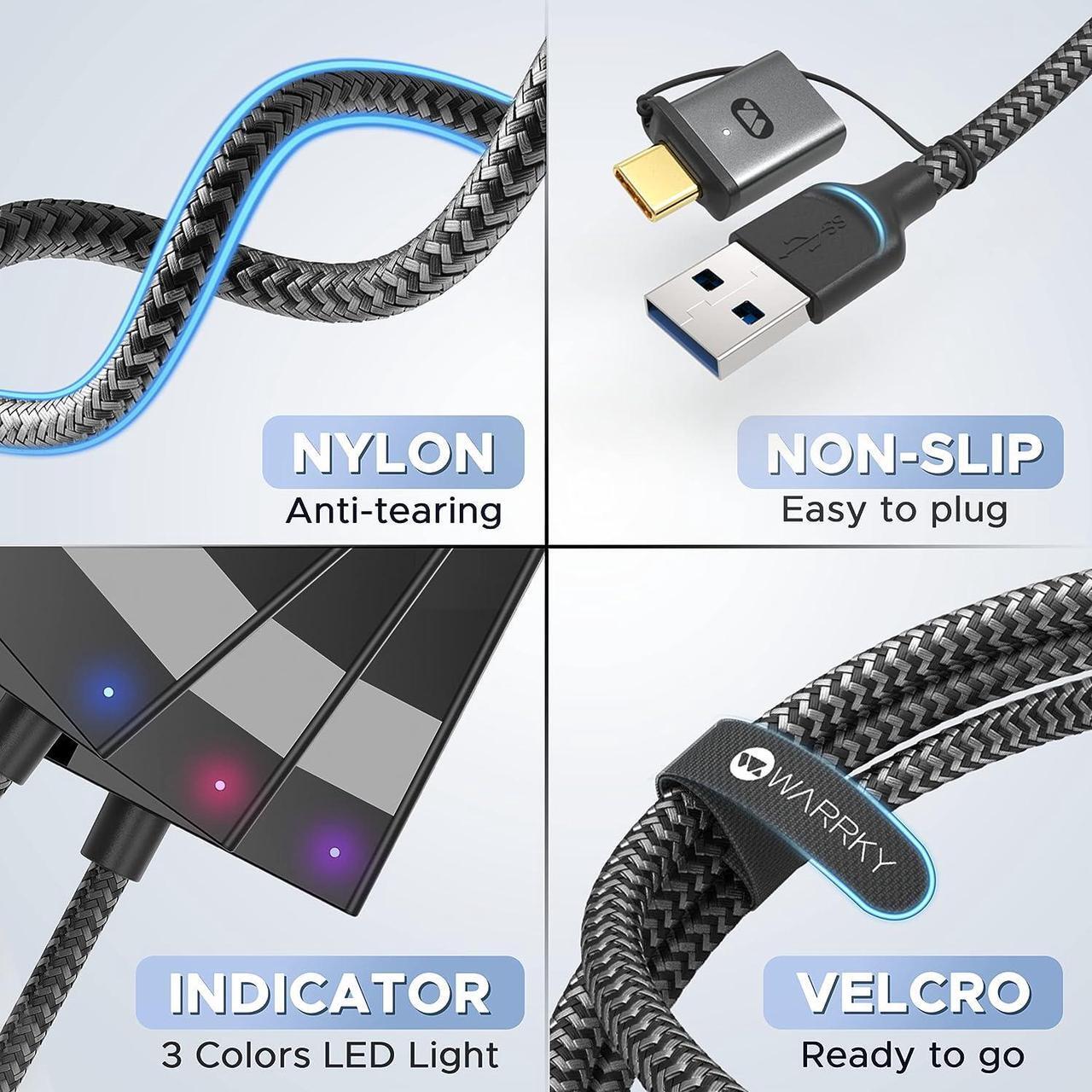 Alt view image 6 of 7 - SD Card Reader 7 in 1, WARRKYDual Connector USB3.0/USB-C, 2.5FT Nylon Cable Card Adapter Hub for microSD, SDXC, SDHC, CF, MS, MMC, UHS-I, More, Compatible with Mac, iPad, Phones, Tablet, etc