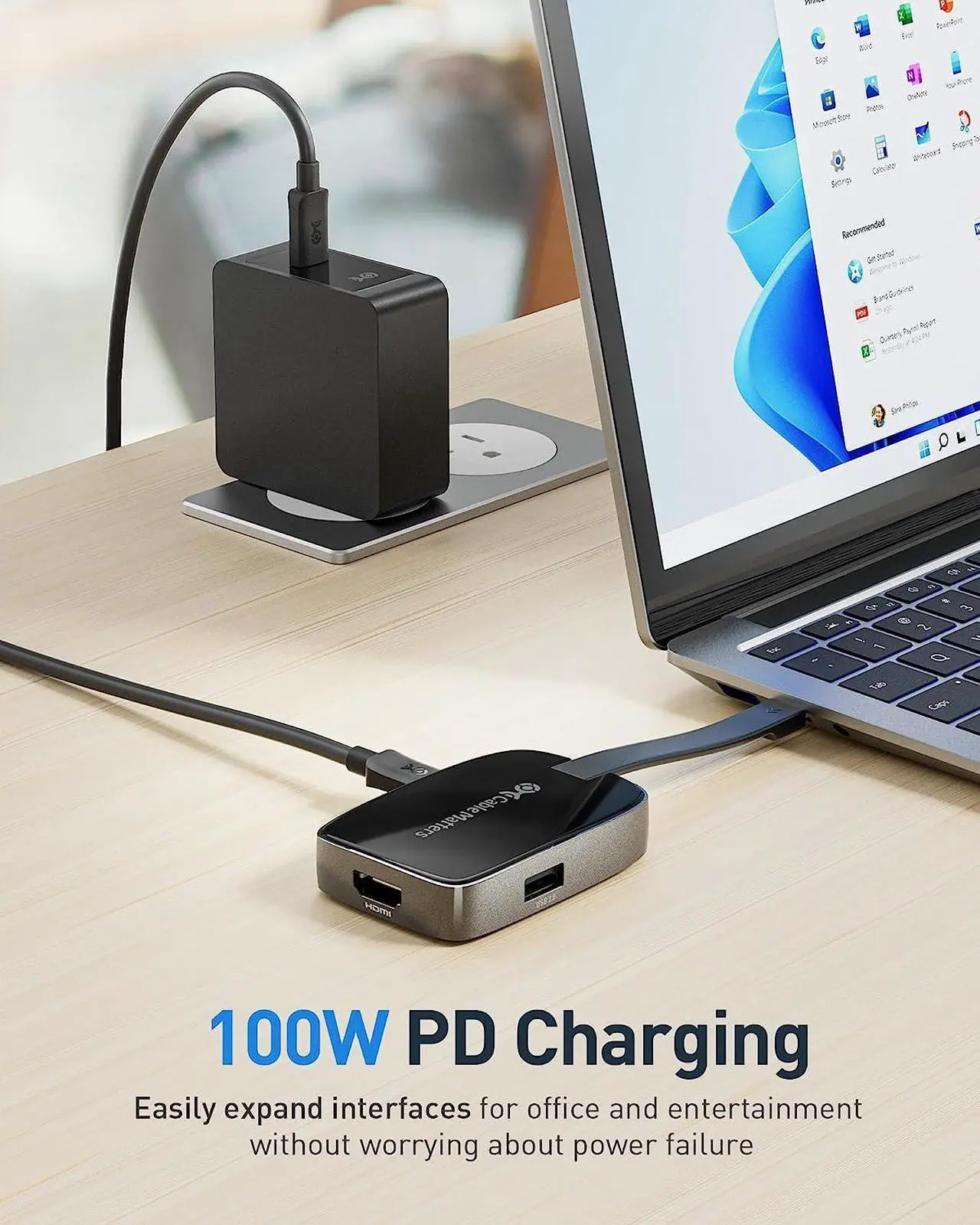 Alt view image 5 of 6 - Cable Matters 4-in-1 Portable USB C Hub HDMI 4K 60Hz 100W Charging for iPhone 15, 10Gbps Foldable USB-C Digital AV Multiport Adapter, USB C HDMI Hub Compatible with Thunderbolt 4 for MacBook, Dell XPS