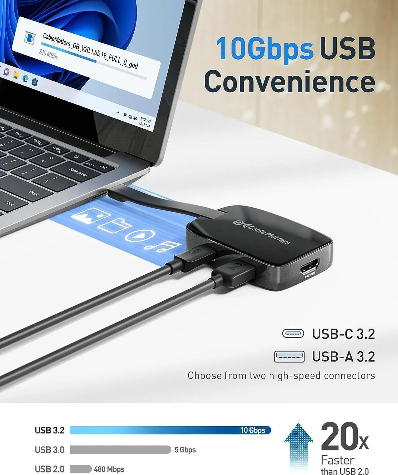 Alt view image 6 of 6 - Cable Matters 4-in-1 Portable USB C Hub HDMI 4K 60Hz 100W Charging for iPhone 15, 10Gbps Foldable USB-C Digital AV Multiport Adapter, USB C HDMI Hub Compatible with Thunderbolt 4 for MacBook, Dell XPS