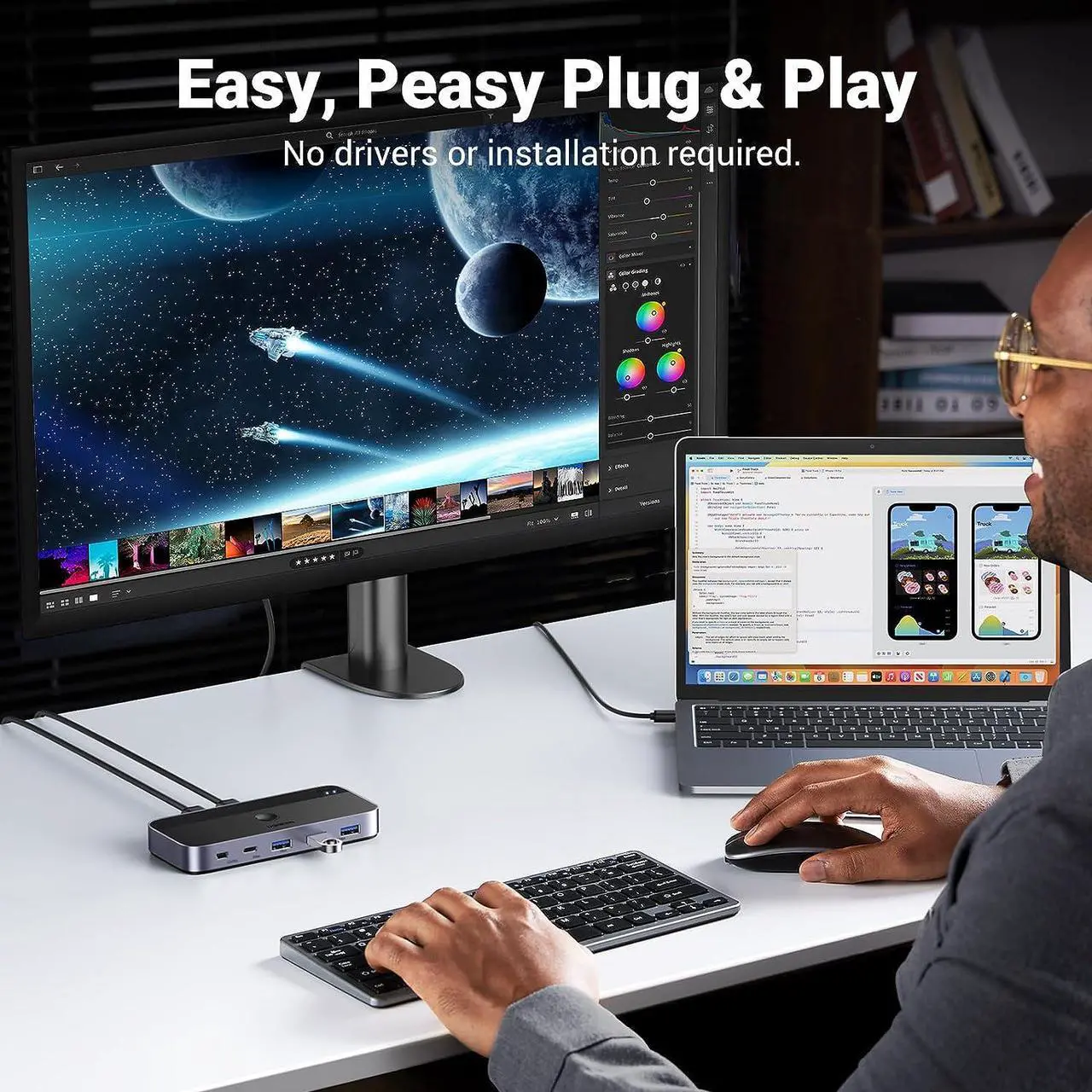 Alt view image 5 of 7 - UGREEN USB 3.0 Switch 2 Computers Sharing USB C & A Devices, 4 Port USB Switcher Sharing Keyboard and Mouse, Printer/Scanner USB Switch Hub for Two Computers with 2 USB3.0 Cables and Remote