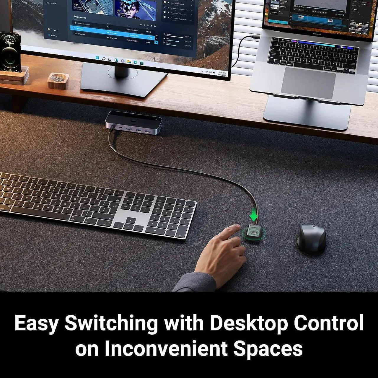 Alt view image 6 of 7 - UGREEN USB 3.0 Switch 2 Computers Sharing USB C & A Devices, 4 Port USB Switcher Sharing Keyboard and Mouse, Printer/Scanner USB Switch Hub for Two Computers with 2 USB3.0 Cables and Remote