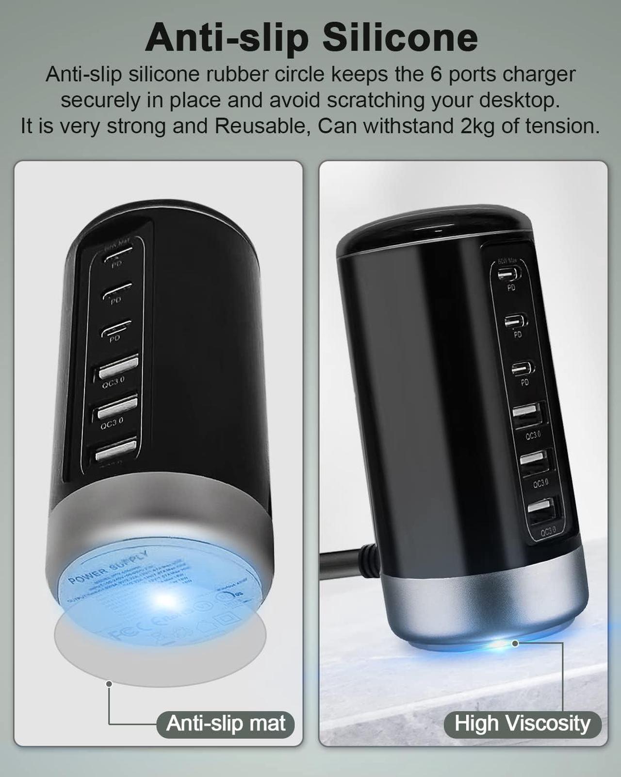 Alt view image 6 of 7 - Universal USB & USB C Tower Fast Charging Station 6-Port 60W - Compact, Space-Saving Design with Multiple USB & USB-C Ports for All iPhone Galaxy Note Pixel iPad Multiple Devices