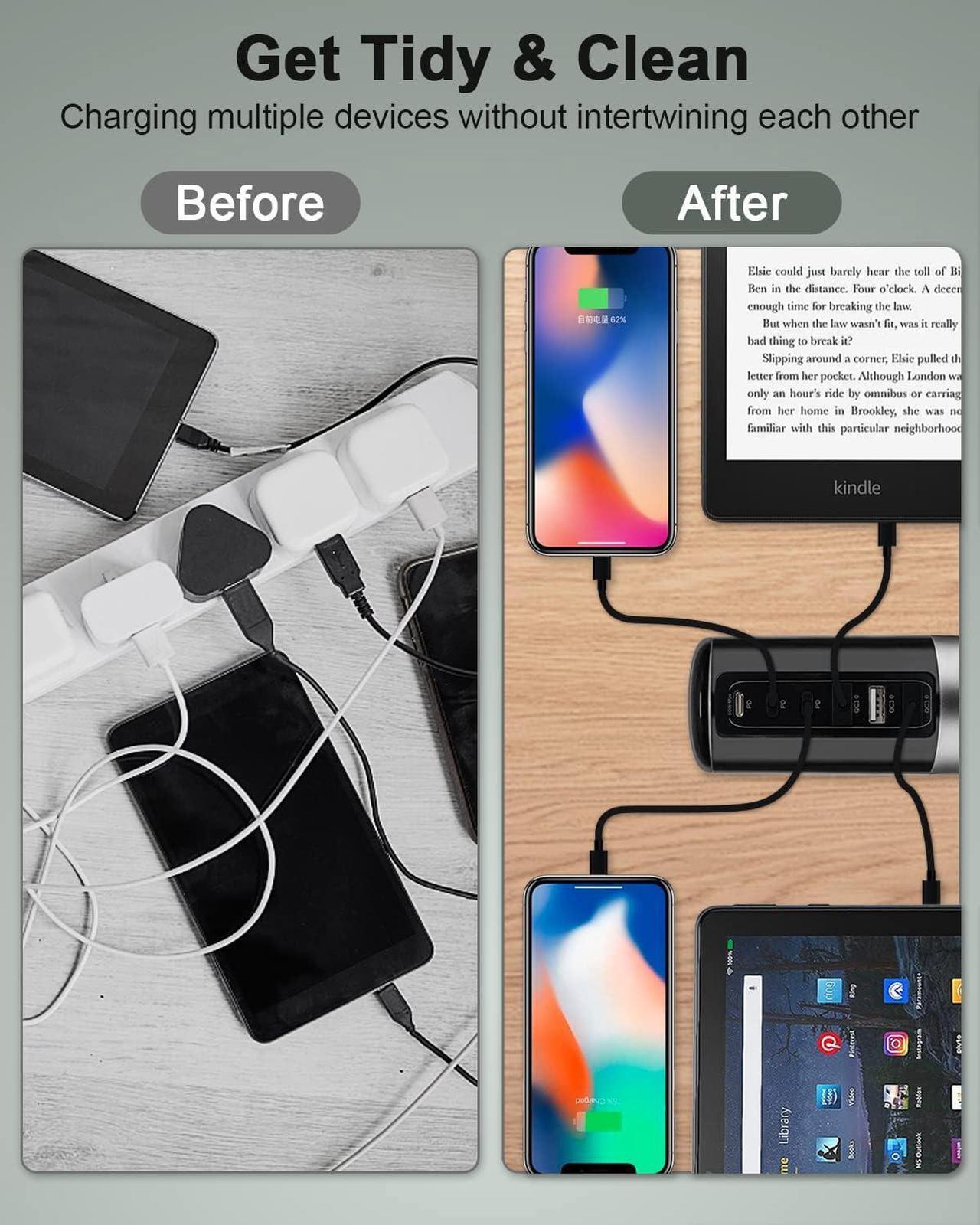Alt view image 7 of 7 - Universal USB & USB C Tower Fast Charging Station 6-Port 60W - Compact, Space-Saving Design with Multiple USB & USB-C Ports for All iPhone Galaxy Note Pixel iPad Multiple Devices