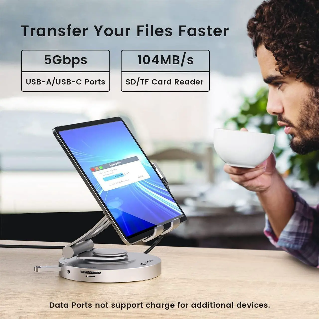 Alt view image 4 of 7 - USB C Hub for Ipad Pro Docking Station, FOLODA 8-in-1 Rotatable Folding Type-C Tablet Stand with 4k HDMI, USB C 3.0 Data Port, 2*USB A 3.0, 100W PD Charging, 3.5mm Aux for Ipad Pro/Phone 15/Galaxy Tab