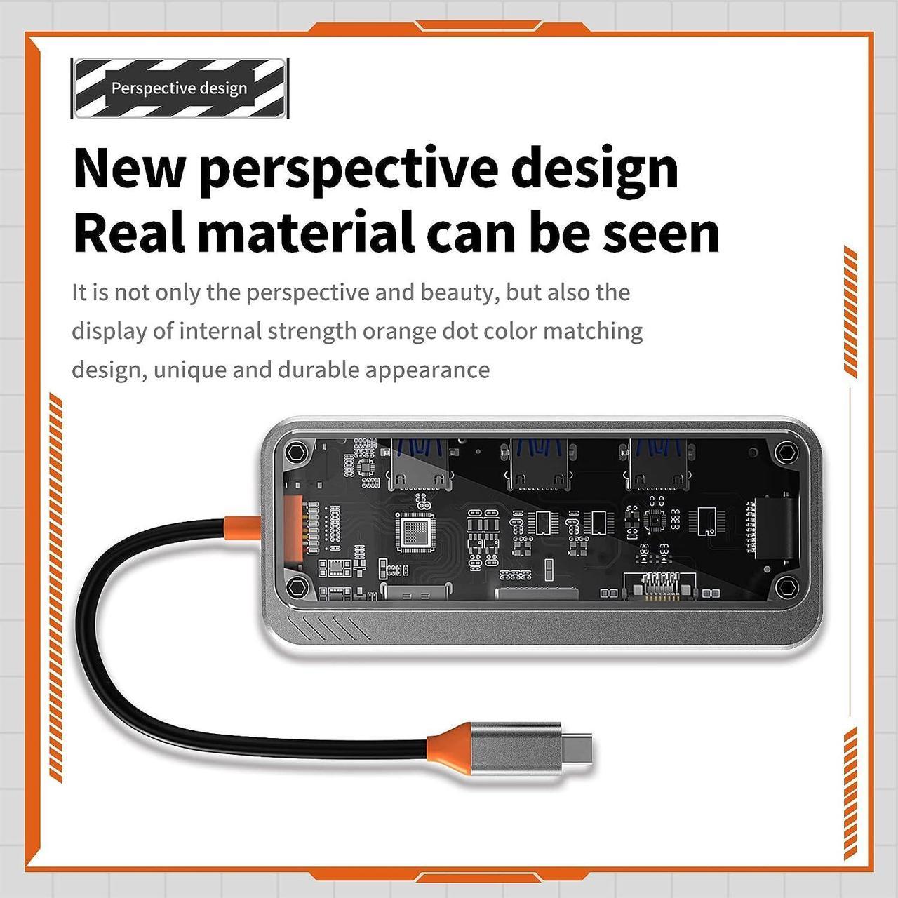 Alt view image 7 of 7 - USB C Transparent Docking Station, Laptop Hub with 1 HDMI, 3 USB 3.0,PD, SD, TF, 10 in 1 USB C Hub Suitable for Devices with USB C Interface