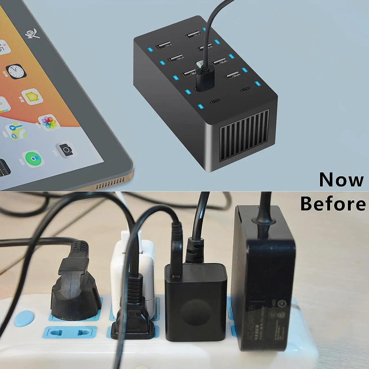 Alt view image 3 of 7 - 10 Ports Wall Charger, 50W 10-Port Family-Sized Desktop USB Rapid Charger,Multiple Charging Station,Compatible with Smartphones and Other USB Charging Devices