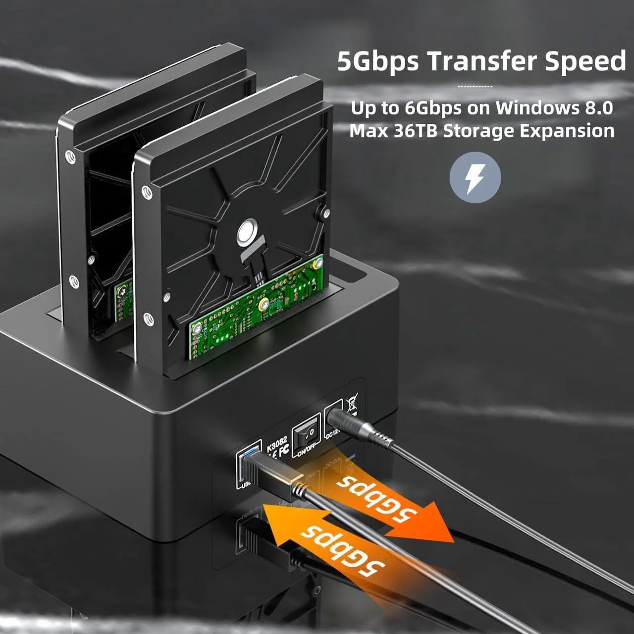 Alt view image 2 of 6 - MAIWO USB 3.0 to SATA External Hard Drive Docking Station Dual Bay for 2.5/3.5" SATA HDD/SSD with UASP, Support Offline Clone Duplicator, HUB Extension, 36TB Capacity, 3X USB3.0 Ports