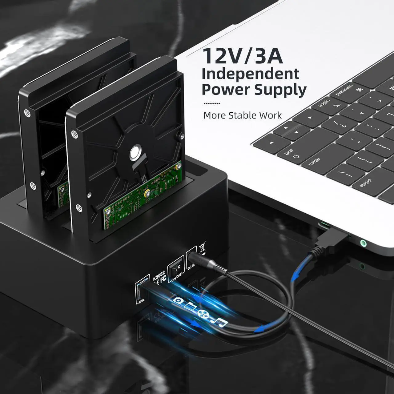 Alt view image 3 of 6 - MAIWO USB 3.0 to SATA External Hard Drive Docking Station Dual Bay for 2.5/3.5" SATA HDD/SSD with UASP, Support Offline Clone Duplicator, HUB Extension, 36TB Capacity, 3X USB3.0 Ports