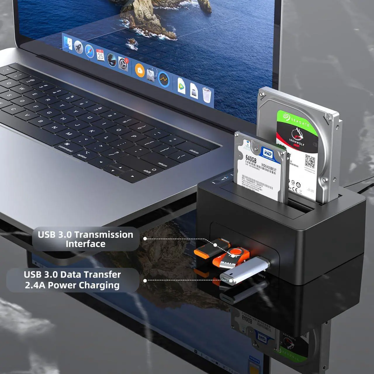 Alt view image 5 of 6 - MAIWO USB 3.0 to SATA External Hard Drive Docking Station Dual Bay for 2.5/3.5" SATA HDD/SSD with UASP, Support Offline Clone Duplicator, HUB Extension, 36TB Capacity, 3X USB3.0 Ports