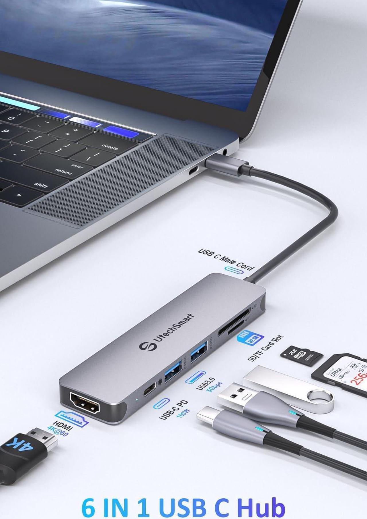 Alt view image 3 of 7 - UtechSmart USB C Hub, 4K@60Hz USB C to HDMI Adapter for MacBook Pro Air, 6 in 1 USB C Dongle Compatible for USB C Laptop and Type C Devices (100W PD Port/HDMI/SD/TF Card Reader/2*USB3.0)