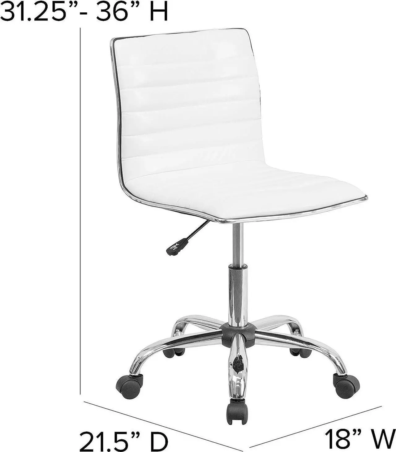 Alt view image 3 of 7 - Flash Furniture Alan Low-Back Ribbed Upholstered Vinyl Swivel Desk Chair with Padded Seat, Modern Adjustable Height Padded Office Chair, White