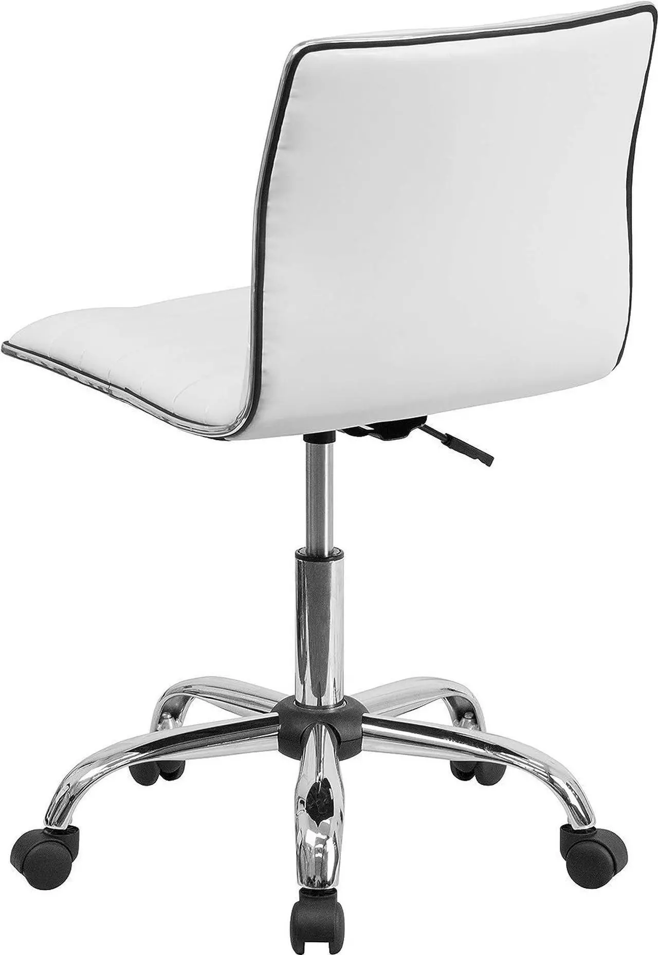 Alt view image 5 of 7 - Flash Furniture Alan Low-Back Ribbed Upholstered Vinyl Swivel Desk Chair with Padded Seat, Modern Adjustable Height Padded Office Chair, White