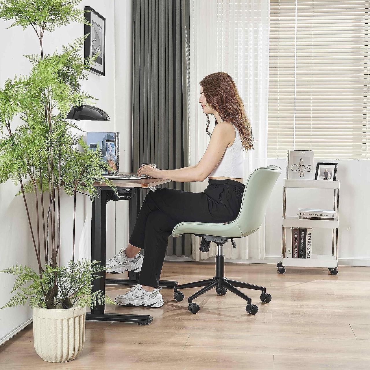 Alt view image 6 of 7 - YOUNIKE Office Chair Swivel Desk Chair Upholstered Faux Leather Height Adjustable with Wheels Computer Task Chair Modern Rolling Armless Ergonomic High Back, Mint Green, Loads 300 lbs
