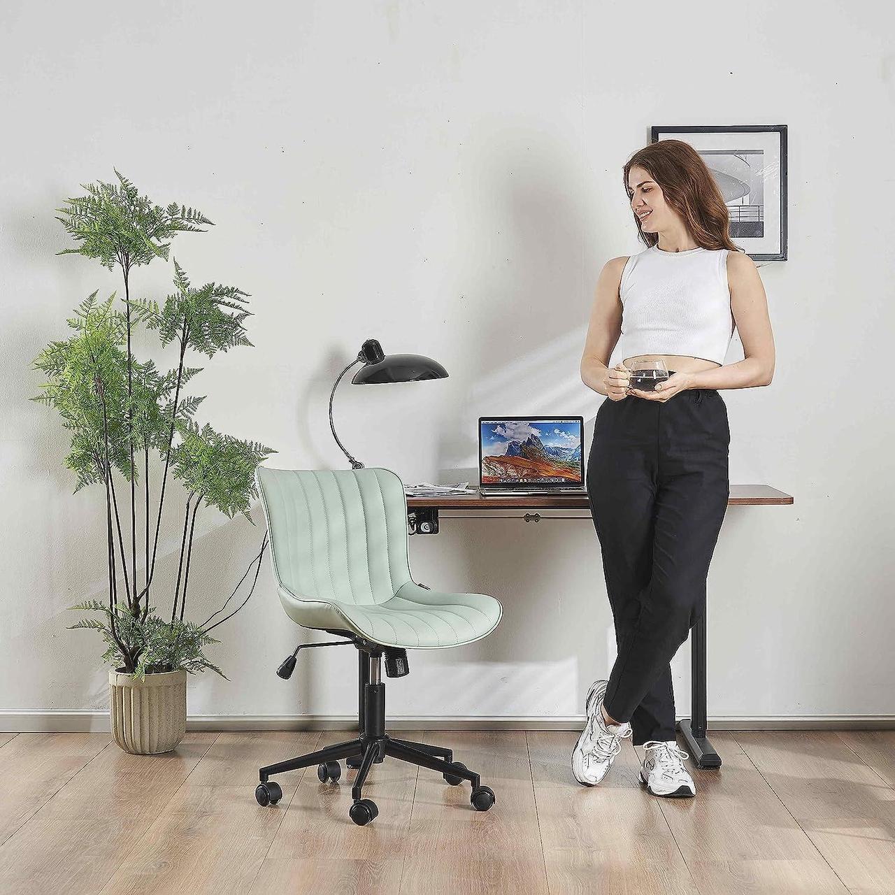 Alt view image 7 of 7 - YOUNIKE Office Chair Swivel Desk Chair Upholstered Faux Leather Height Adjustable with Wheels Computer Task Chair Modern Rolling Armless Ergonomic High Back, Mint Green, Loads 300 lbs