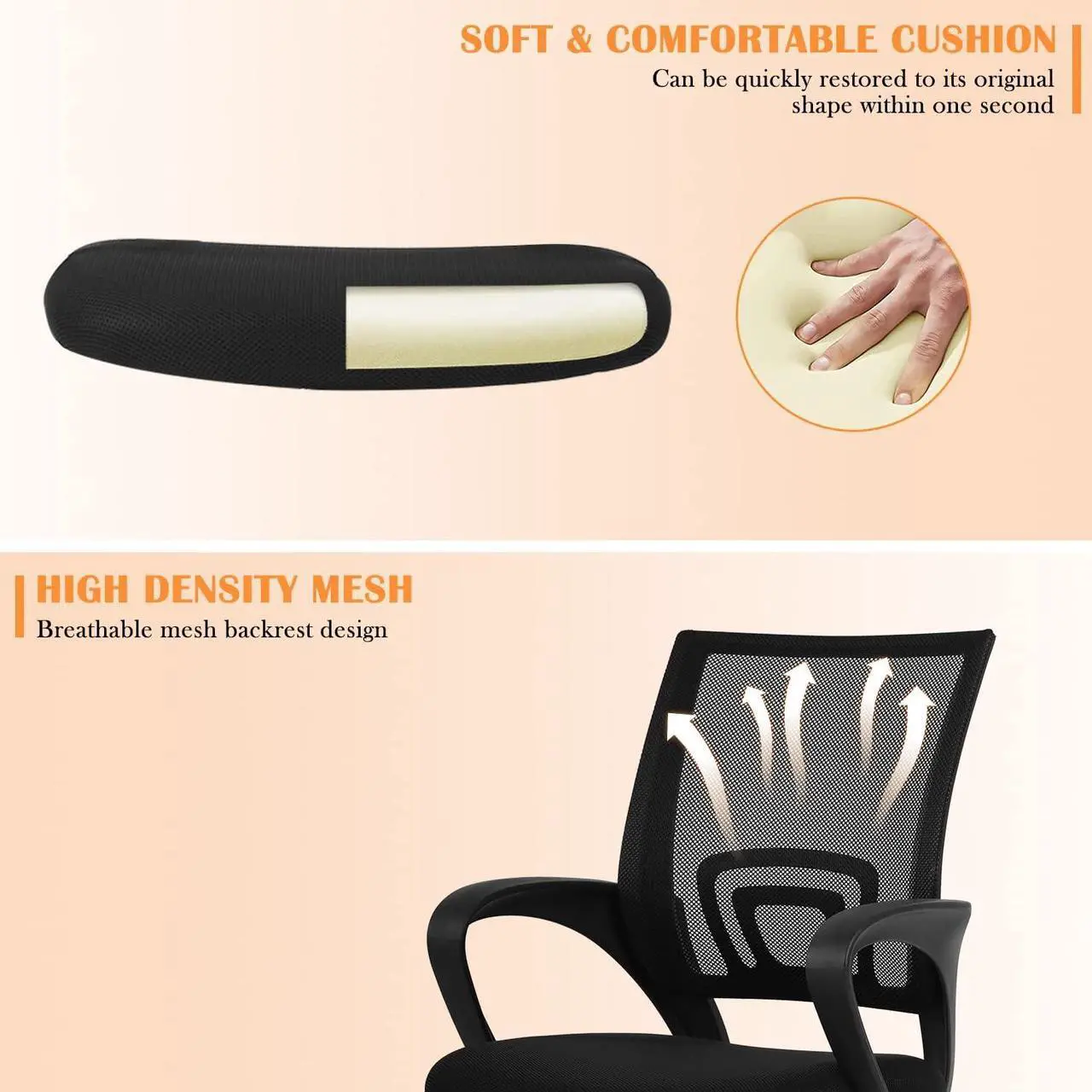 Alt view image 3 of 7 - PIKAQTOP Desk Chair Office Chair for Women, Mesh Task Ergonomic Chair with Thick Cushion Seat, Lumbar Support & Mesh Back,Computer Mesh Executive Adjustable Comfy Chair for Home Office Reading, Black