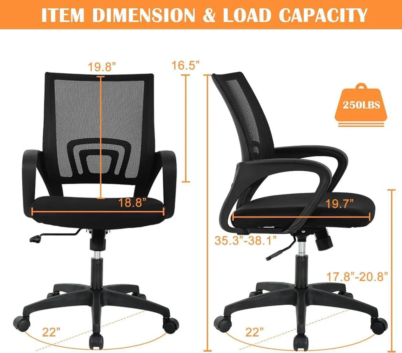 Alt view image 6 of 7 - PIKAQTOP Desk Chair Office Chair for Women, Mesh Task Ergonomic Chair with Thick Cushion Seat, Lumbar Support & Mesh Back,Computer Mesh Executive Adjustable Comfy Chair for Home Office Reading, Black