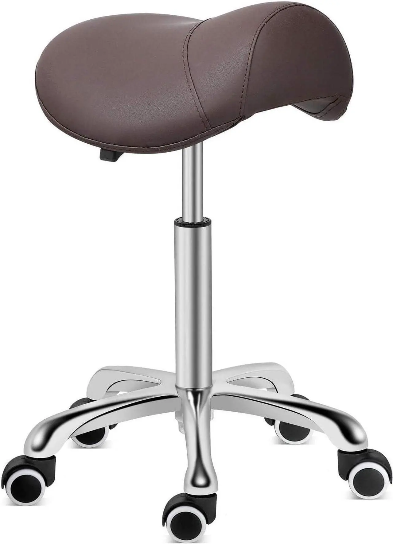 Main image of Kaleurrier Saddle Stool Rolling Swivel Height Adjustable with Wheels,Heavy Duty Stool,Ergonomic Stool Chair for Lab,Clinic,Dentist,Salon,Massage,Office and Home Kitchen (Coffee, Without Back)